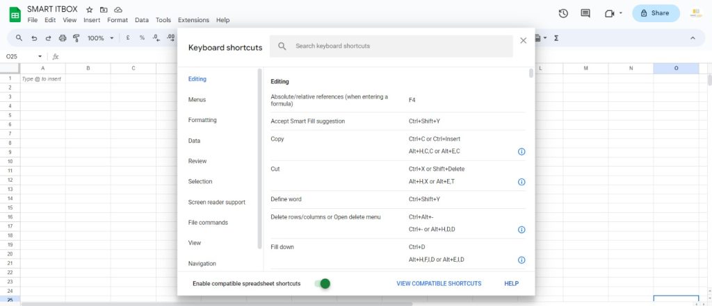 Google Sheet Shortcut Keys